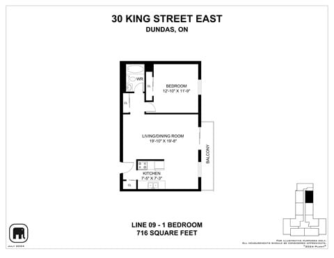 Floor plan for 1 bed, 1 bath, 718 sqft